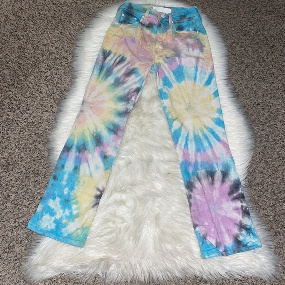 Mother The Tripper Tie Dye High Rise Kick Flare Jeans in Swirling Secrets - Picture 6 of 13